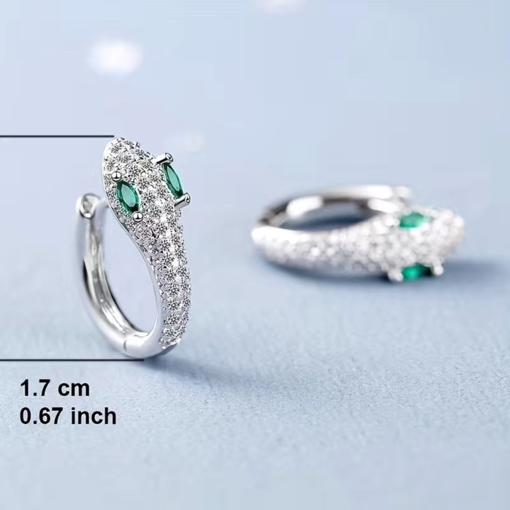 NEW 14K Gold Plated Emerald Snake Hoop Earrings - Picture 4 of 6